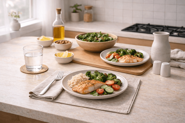 Grilled salmon and healthy sides within a Eating Routines That Support Balance (1)