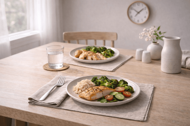 Perfectly arranged dining moment as mark of healthy and disciplined diet